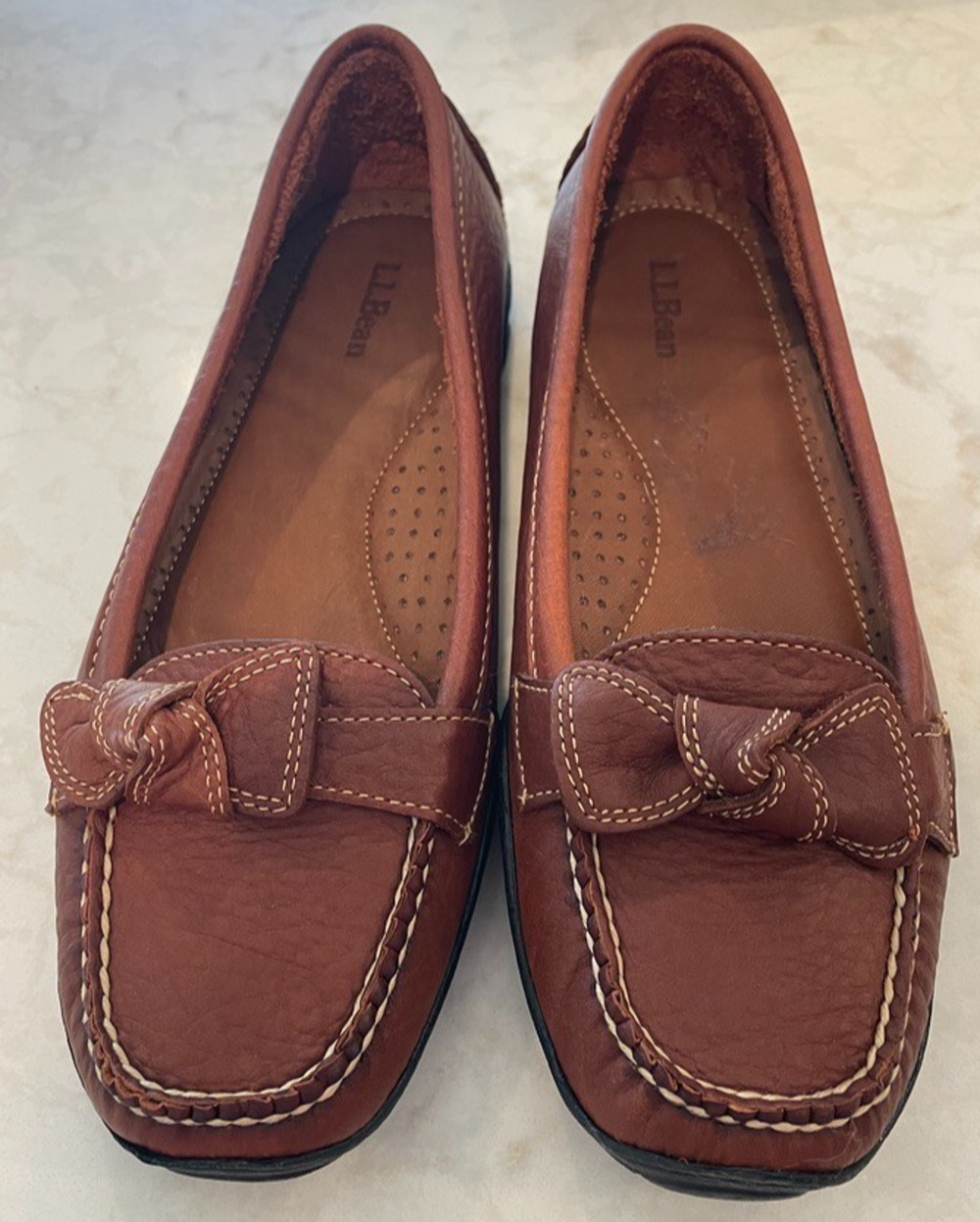 LL Bean Women's Leather Slip On Loafers Sz 9.5M Boat Driving Shoes Preppy Marine